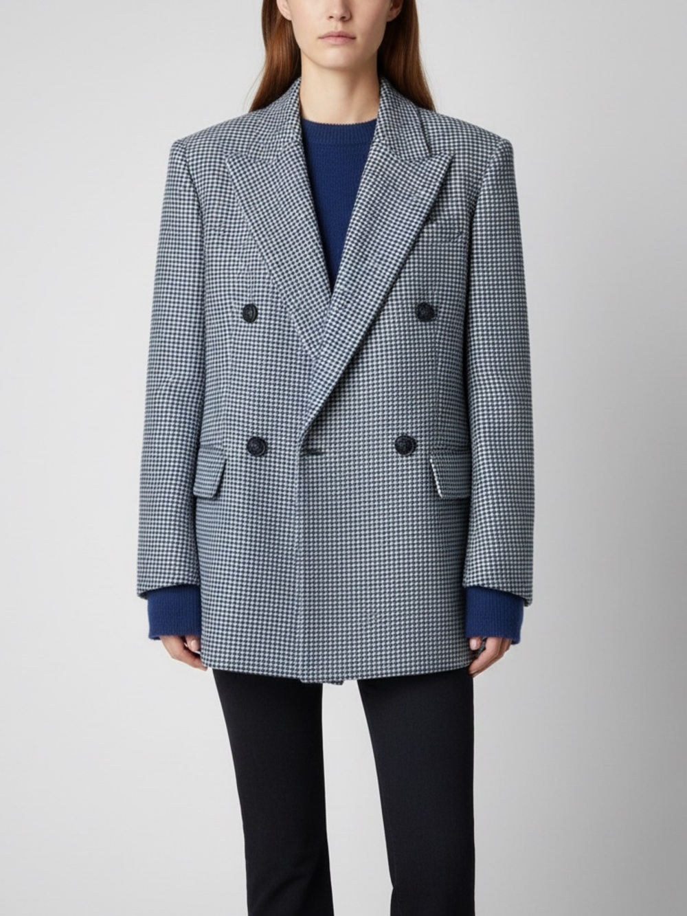 ZADIG & VOLTAIRE View Check Blazer Blue Cream Houndstooth Jacket Size 42